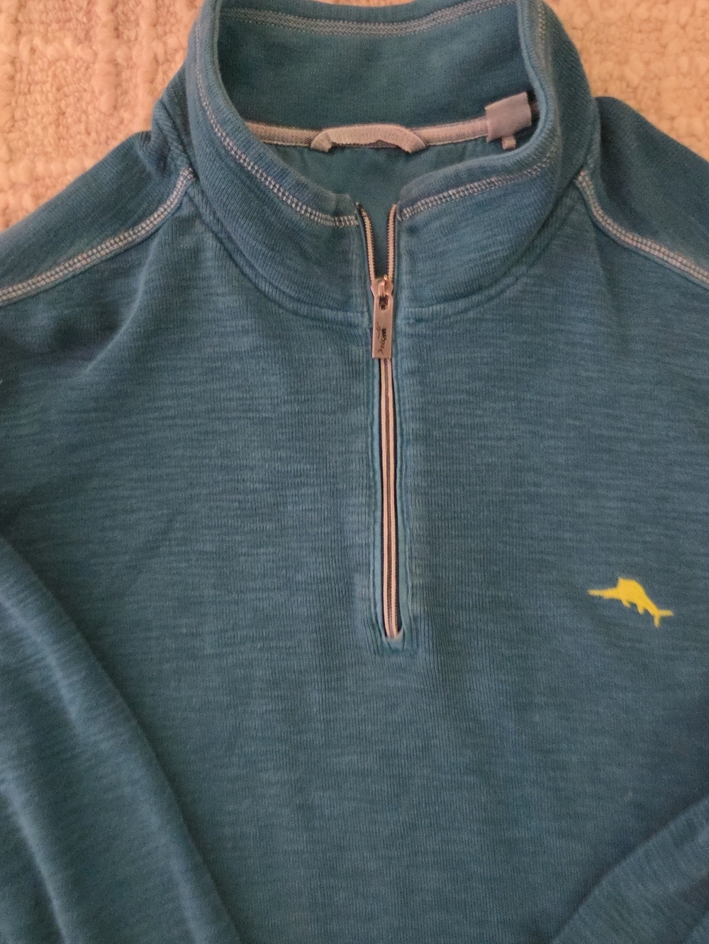 Tommy Bahama Teal Quarter-Zip Sweater with Yellow Accent, XXLT